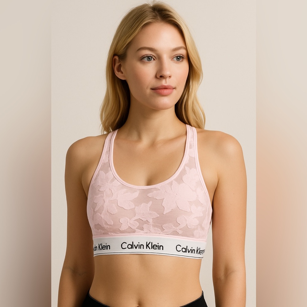 Calvin Klein Pink Lace Logo Bralette Size Small